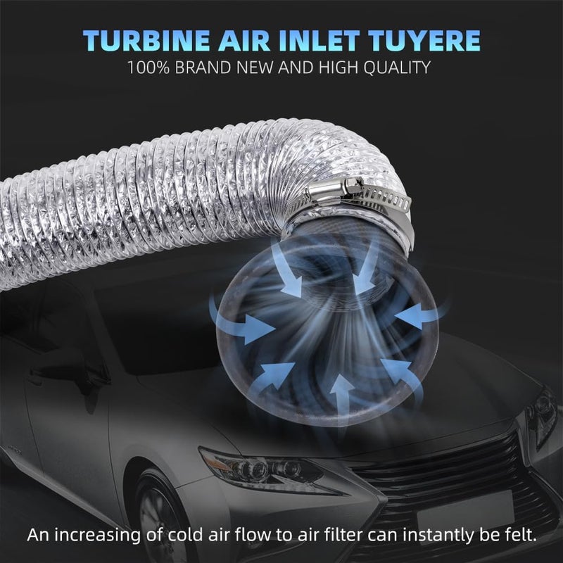 BARTOO Air Intake Duct Front Bumper Turbo Air Intake Pipe, Carbon Fiber Car Round Brake Air Duct with Extendable Flexible Hose and Hose Band - Image 4